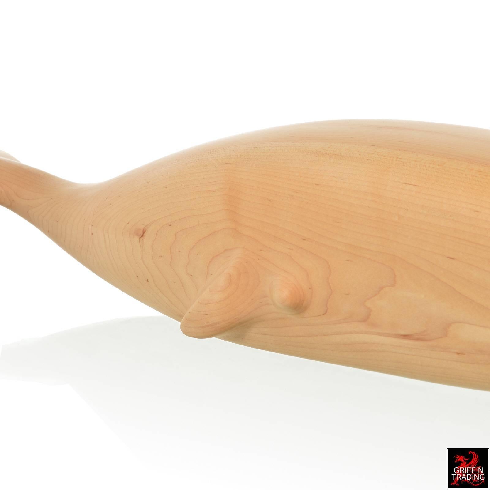 Hand-Carved White Whale Modern Wood Sculpture DRH15 For Sale