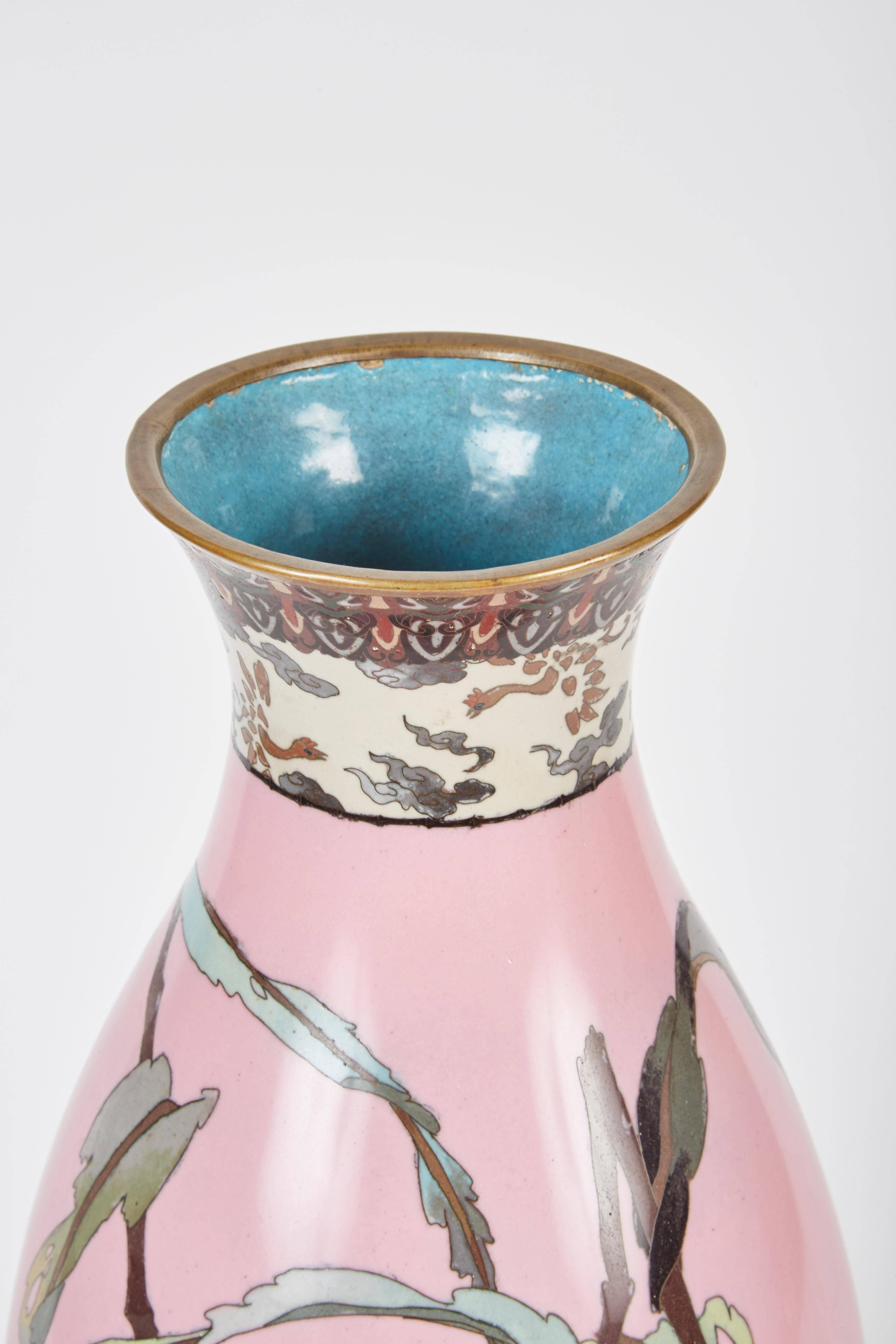 Edo Rare Pair of Japanese Late 19th Century Pink Cloisonné Vases