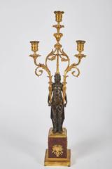19th Centruy Pair of Russian Red Marble, Bronze and Gilded Candlesticks