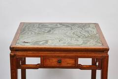 18th Century Chinese Four-Drawer Cedar Square Table with Green Marble