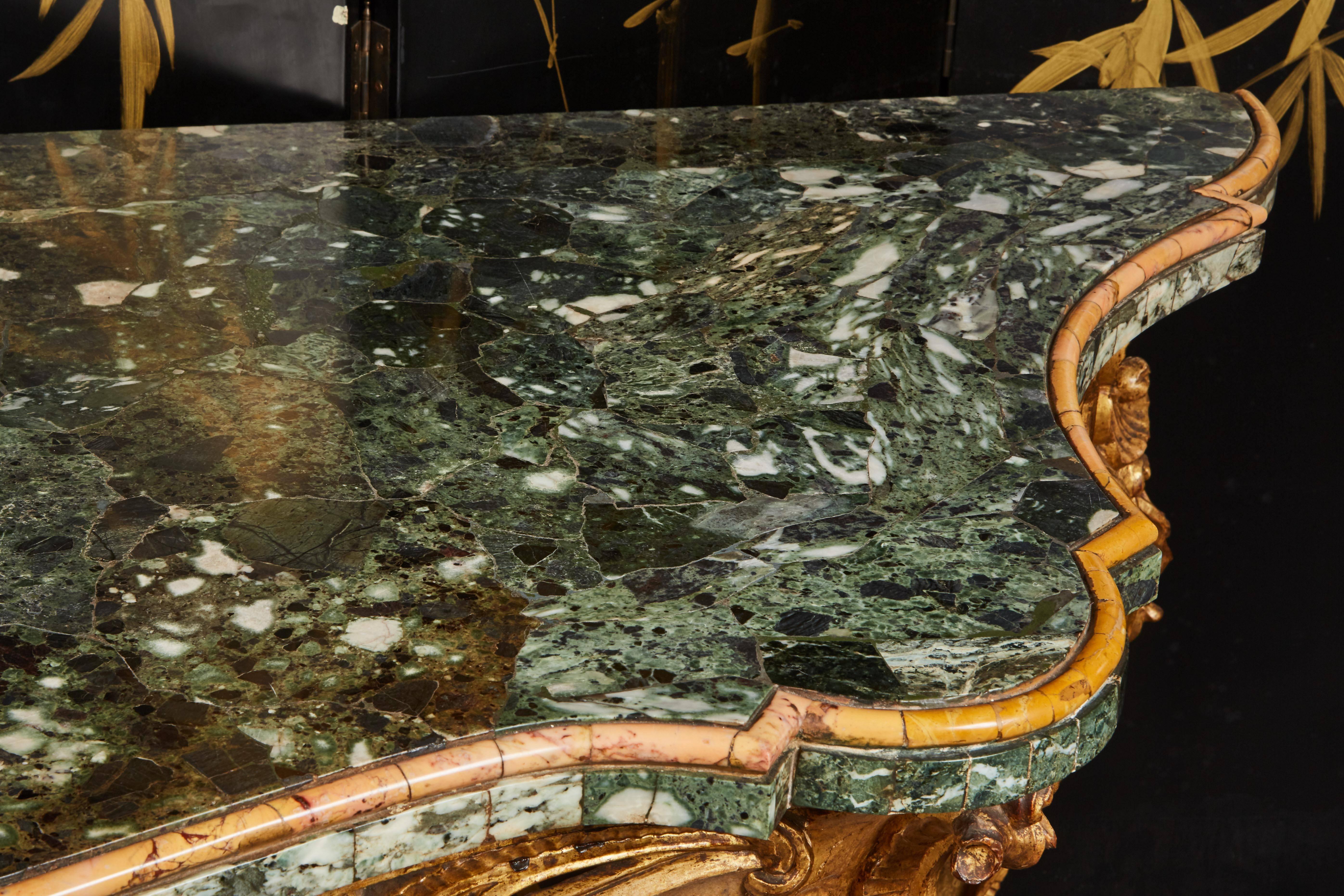 Large Mid-18th Century Italian Rococo Giltwood Green Marble-Top Console For Sale 2