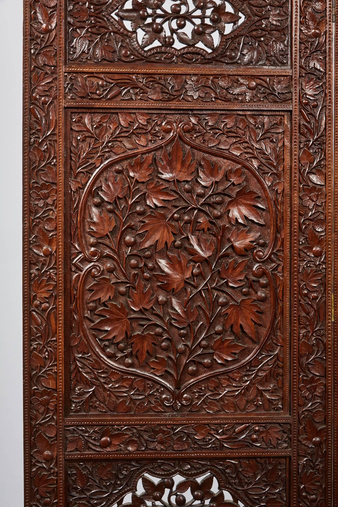 Anglo-Indian Three-Panel 20th Century Indian Carved Screens