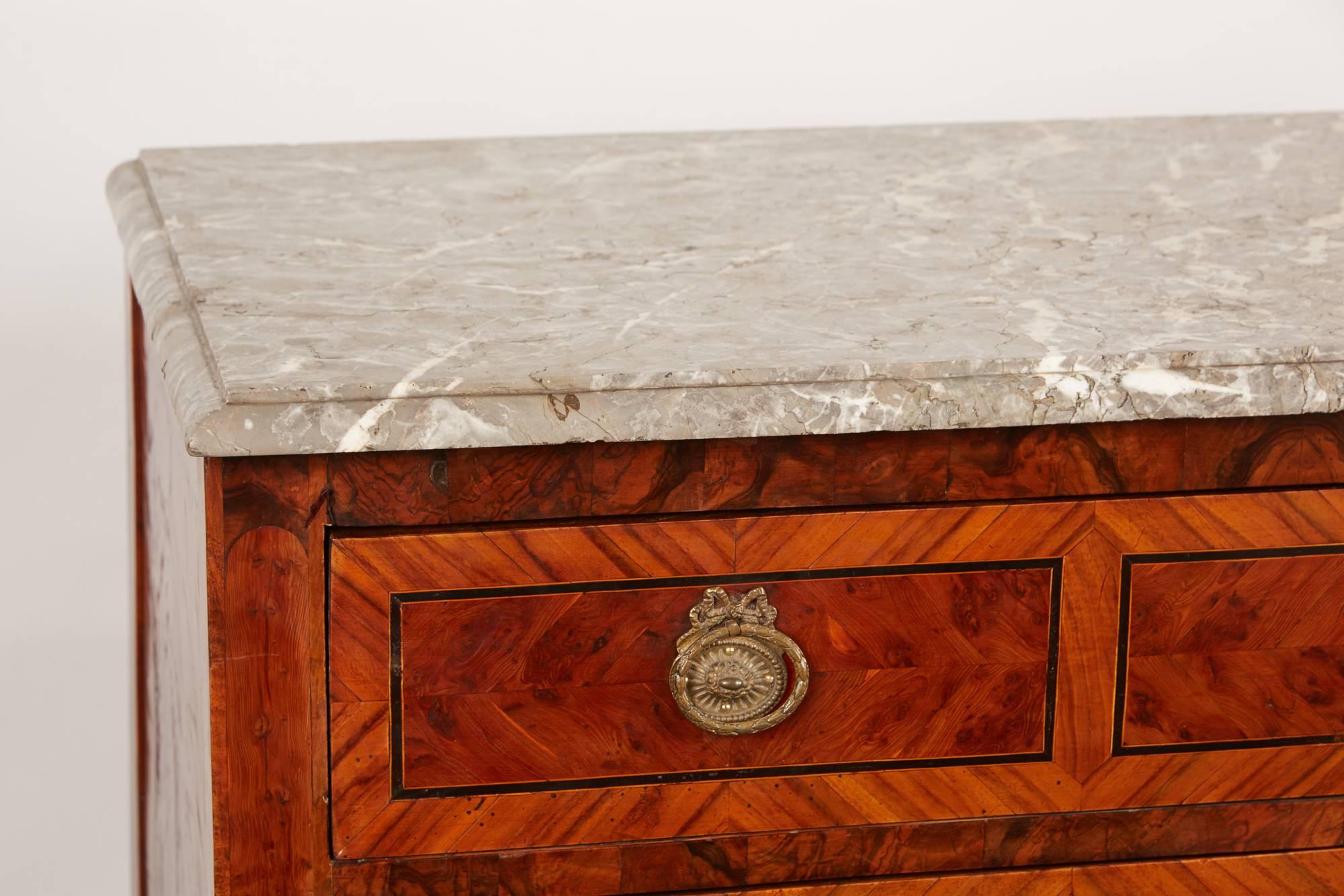 18th Century Italian Neoclassical Inlaid Chest of Drawers with Marble Top For Sale 1