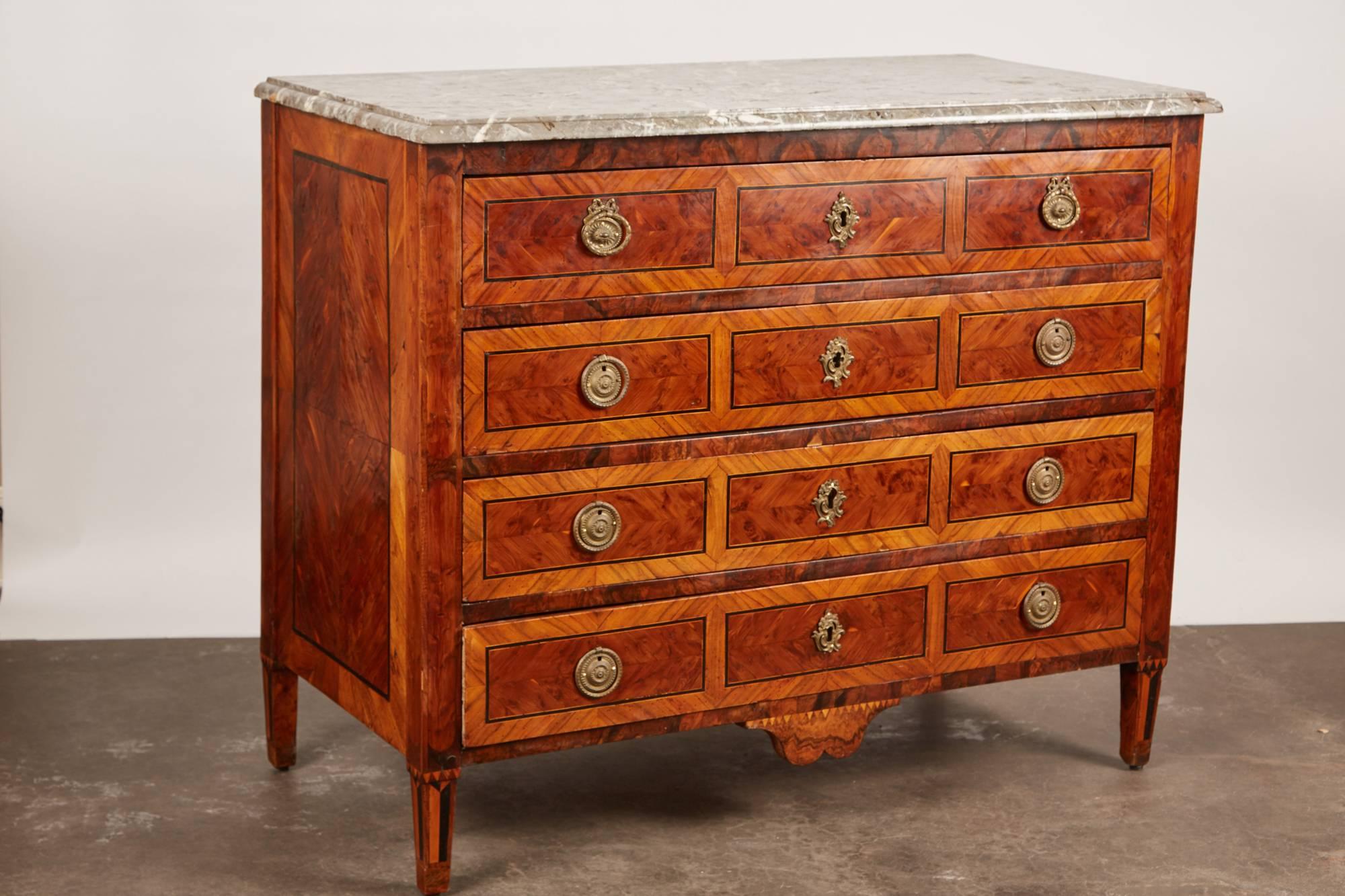 18th Century Italian Neoclassical Inlaid Chest of Drawers with Marble Top For Sale 3