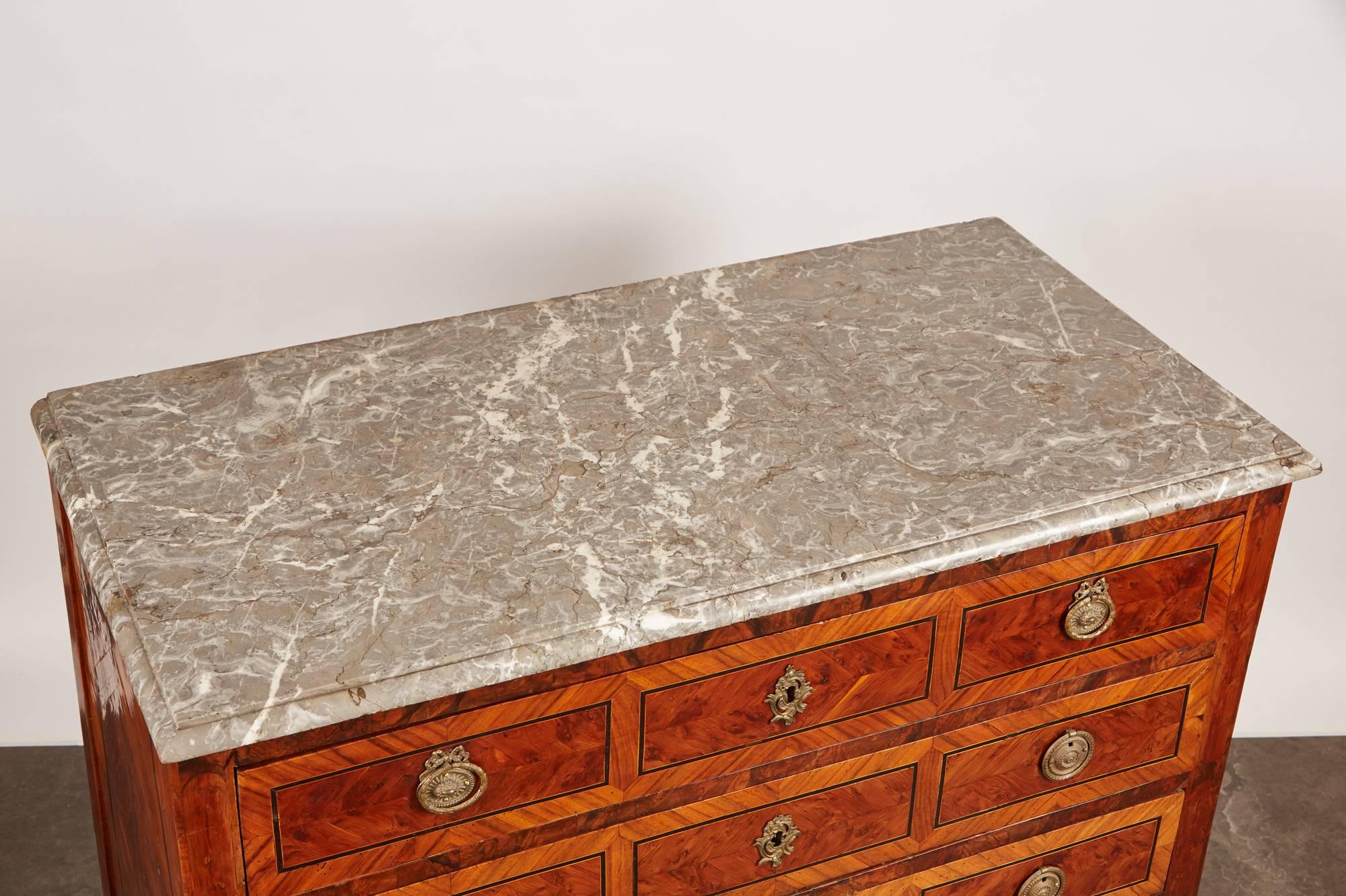 18th Century Italian Neoclassical Inlaid Chest of Drawers with Marble Top For Sale 4