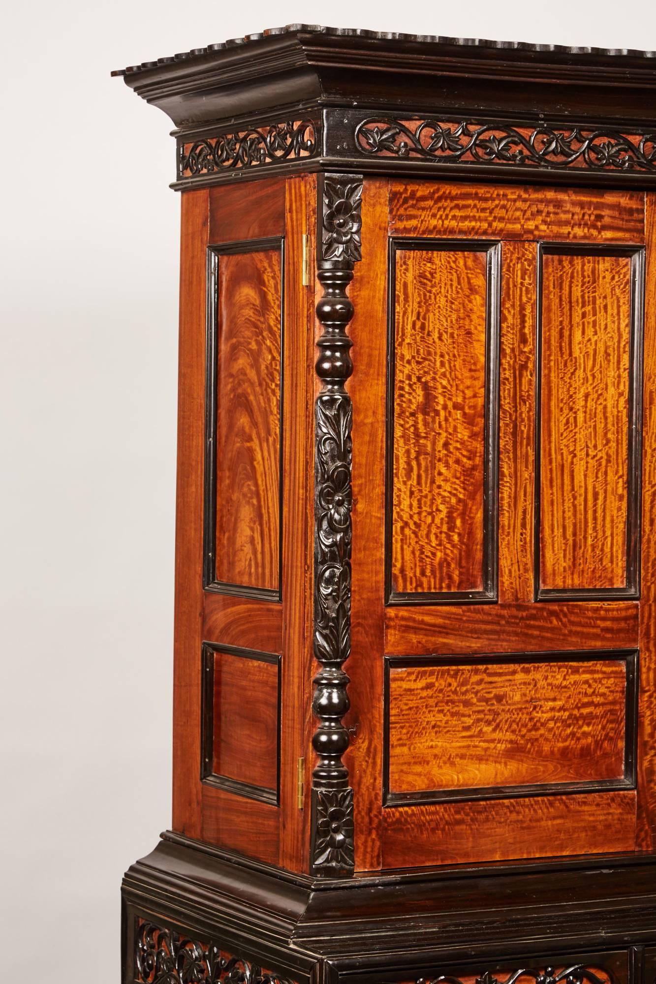 19th Century British Colonial Satin Wood and Ebony Cabinet For Sale 1