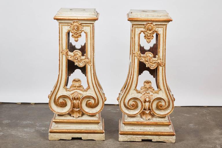 Pair of 18th Century Italian Rococo Cream Painted and Parcel Gilt ...