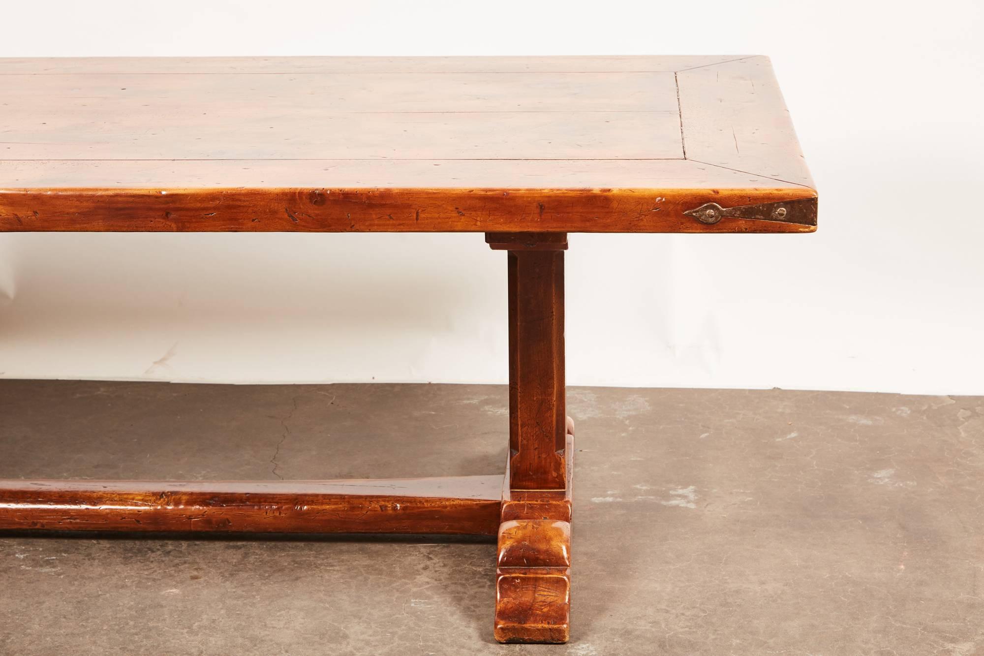 20th Century, French Walnut Trestle Dining Table In Good Condition In Pasadena, CA