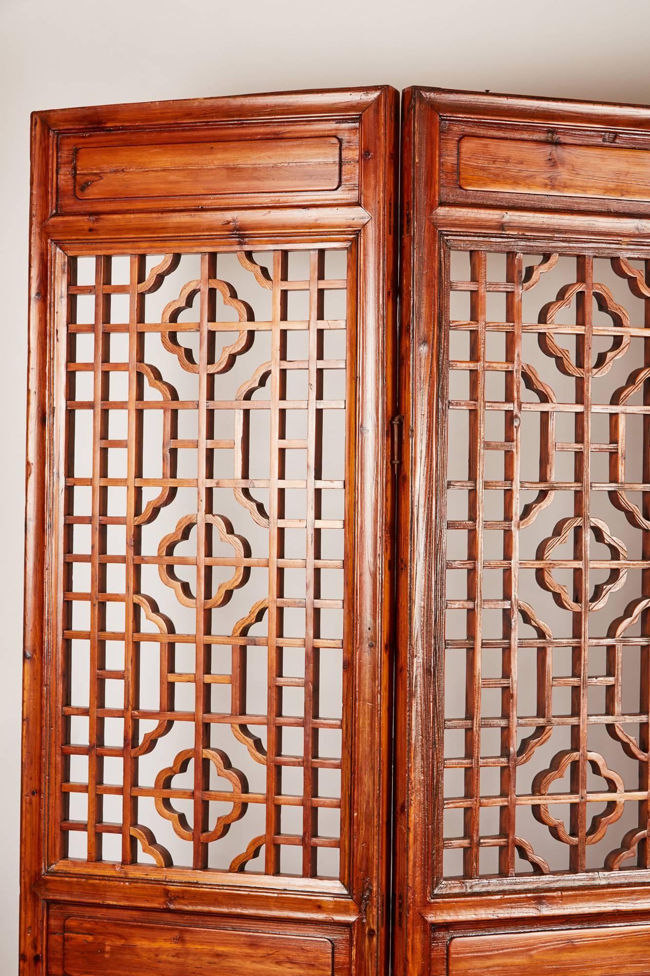 Set of 12 Brown Late 19th Century Chinese Geometrically Carved Panels In Good Condition In Pasadena, CA