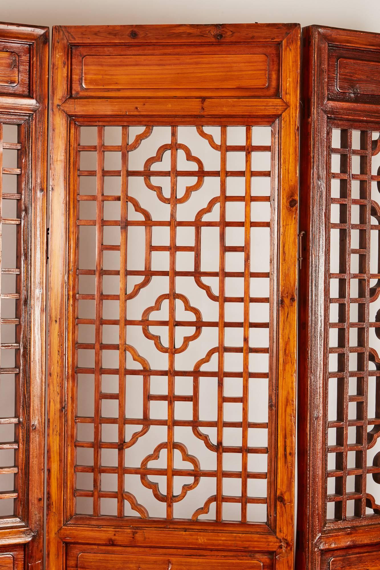 Set of 12 Brown Late 19th Century Chinese Geometrically Carved Panels 1