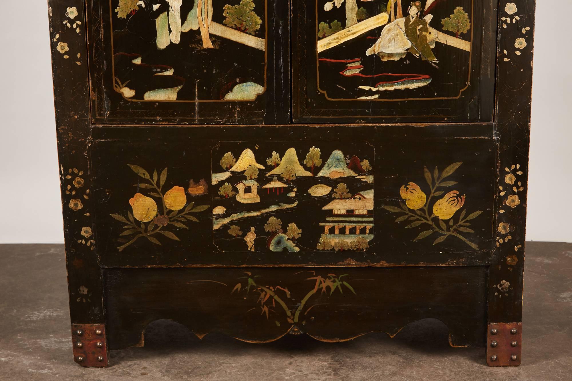 Rare Pair of 18th Century Chinese Qing Black laquered Cabinets 1