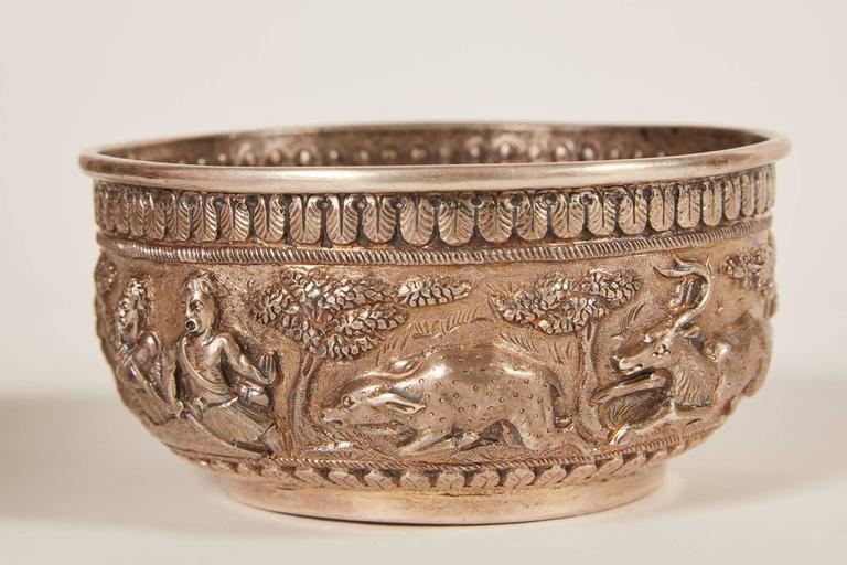 Small 20th Century Indian Silver Bowl with Relief For Sale at 1stDibs