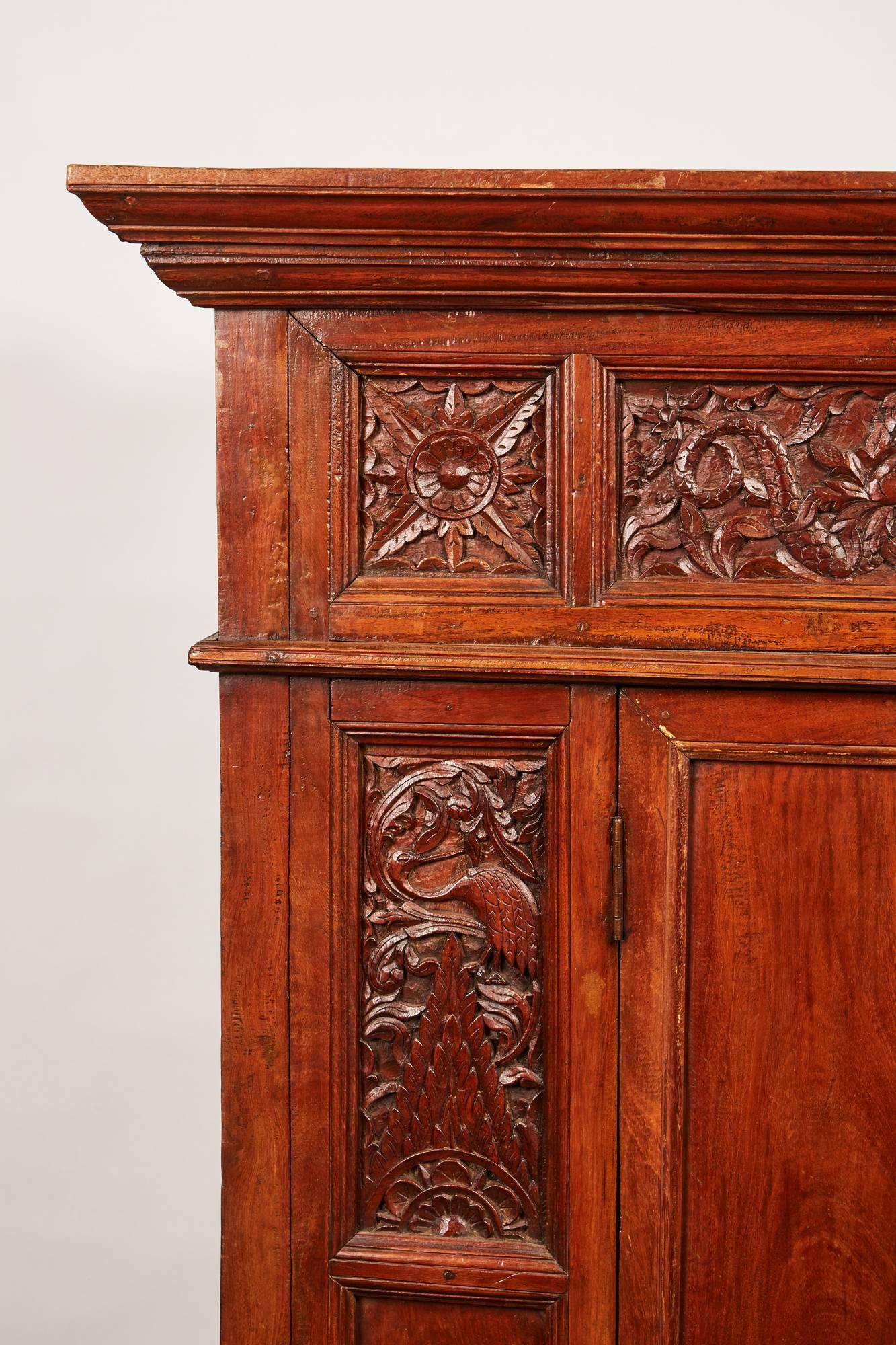 Dutch Colonial Rare 20th Century Indonesian Carved Teak Cabinet
