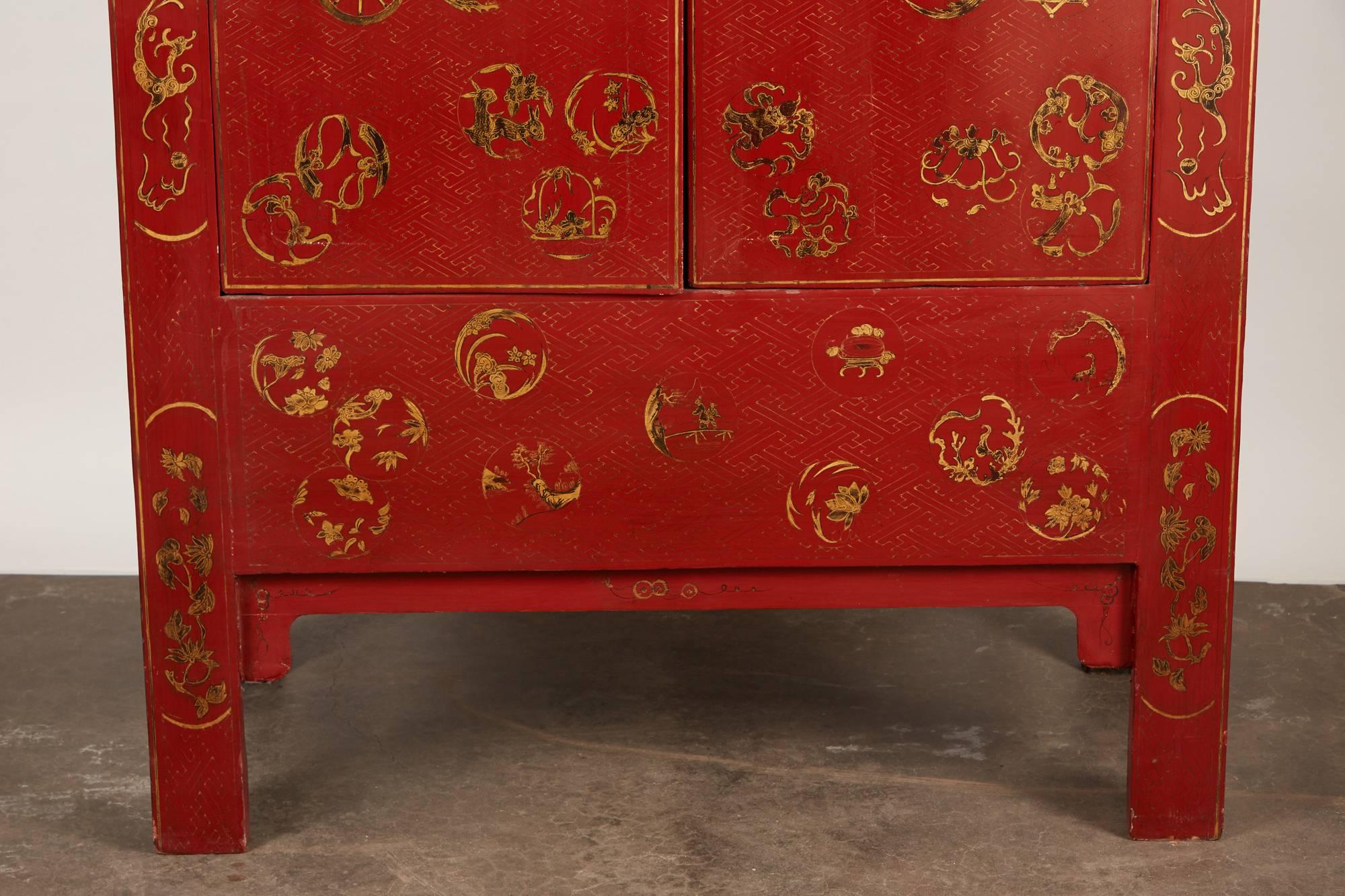 19th Century Red with Gold Chinese Cabinet 3