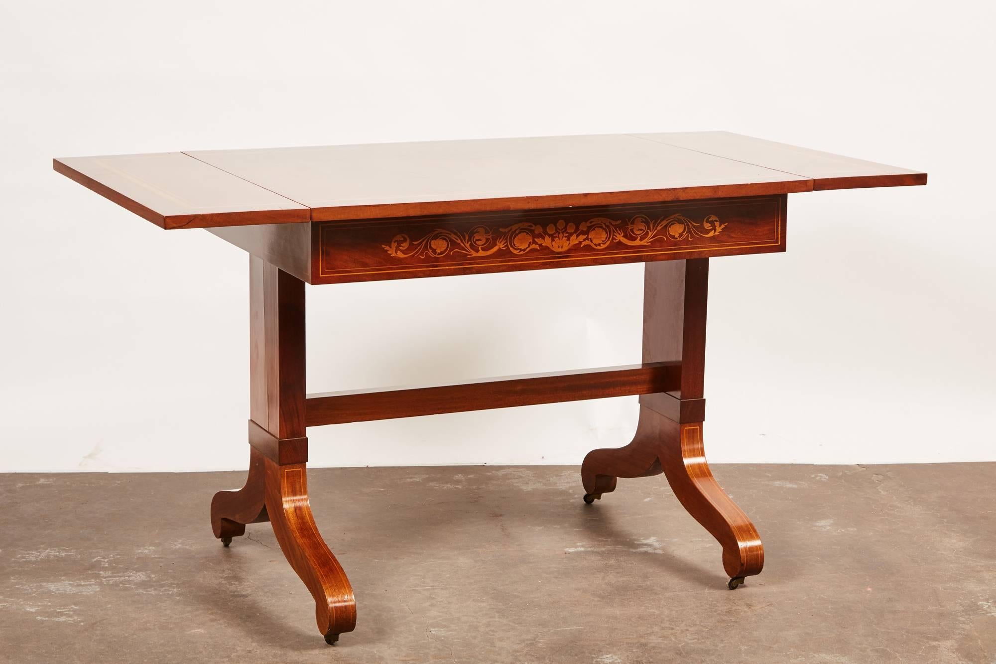 19th Century Danish Mahogany Empire Drop-Leaf Table with Intarsia Inlay 2