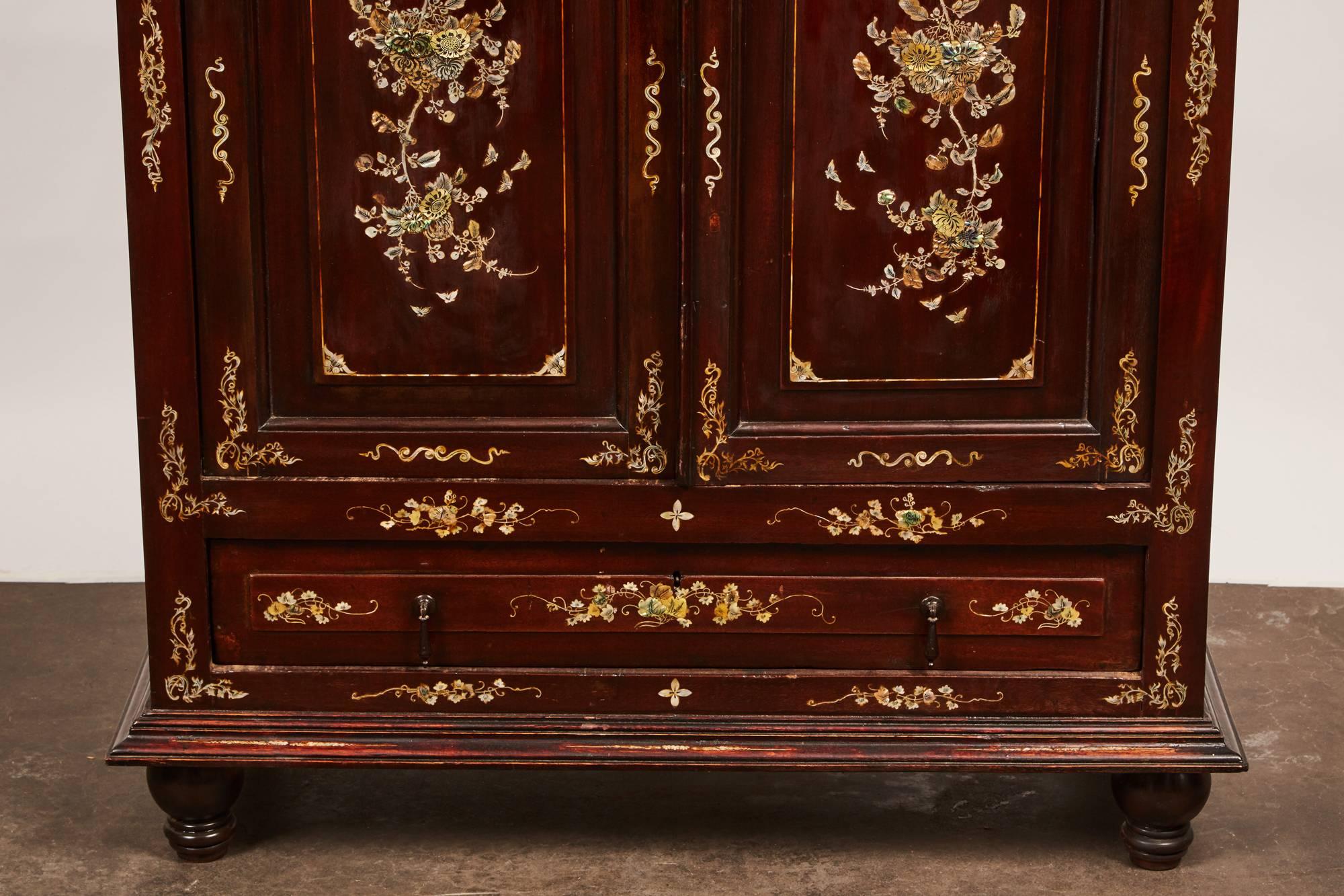 Mother-of-Pearl 20th Century French Colonial Vietnamese Rosewood Cabinet with M.O.P Inlay