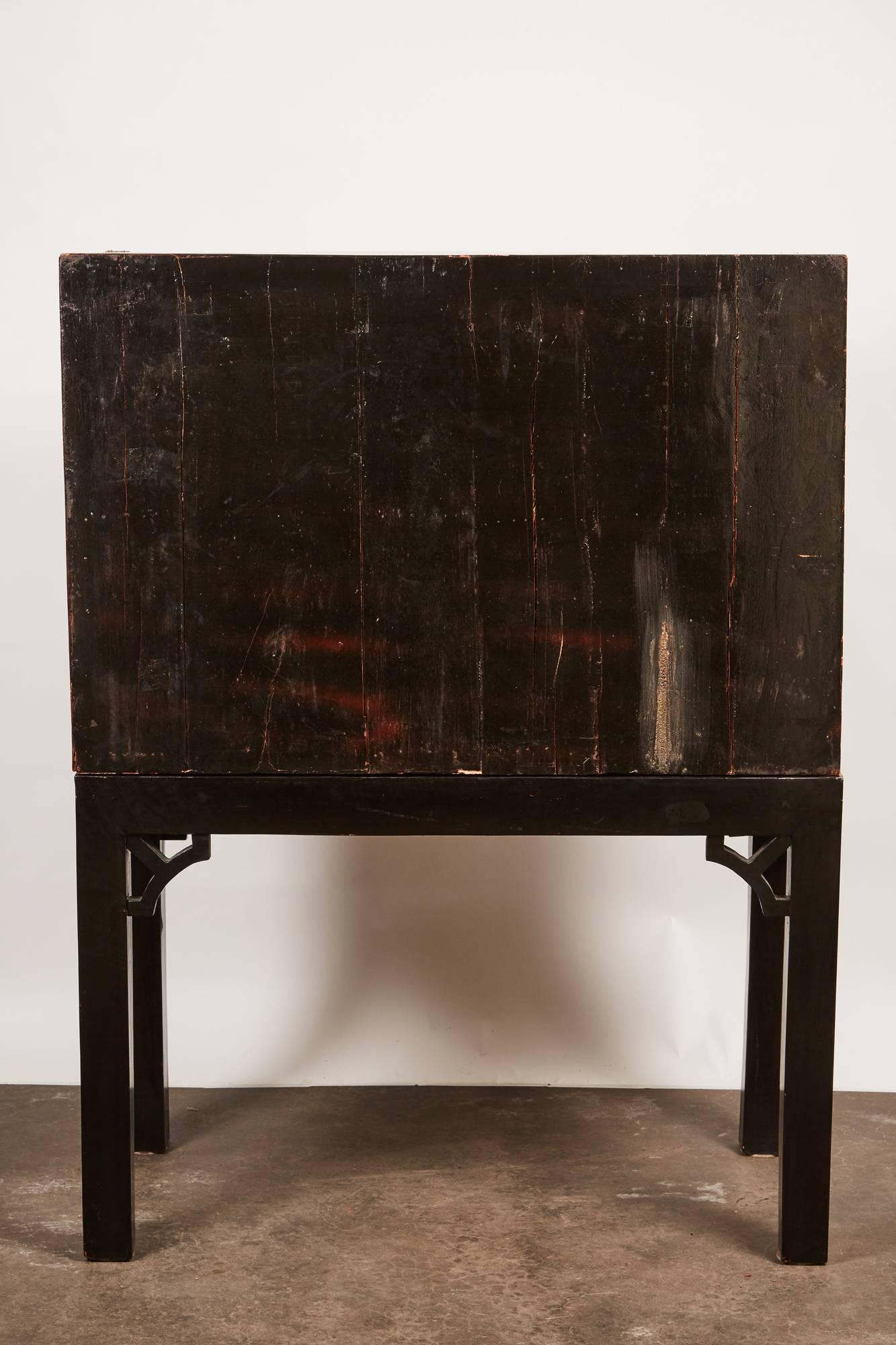 Early 20th Century Vietnamese Black Two-Door Cabinet on Black Stand 1