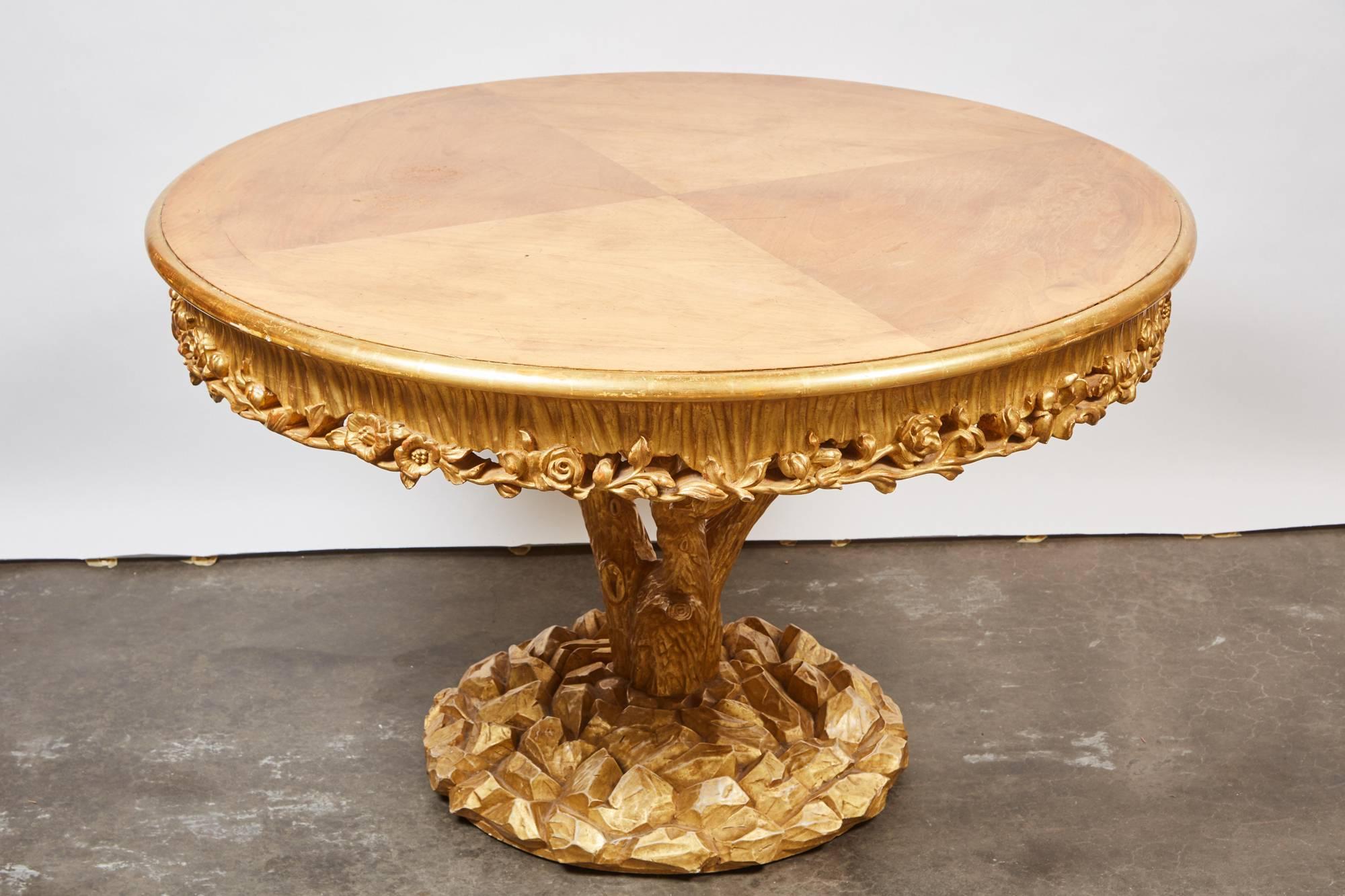 Tree Trunk Table with Gold Leaf by Erika Brunson In Good Condition In Pasadena, CA