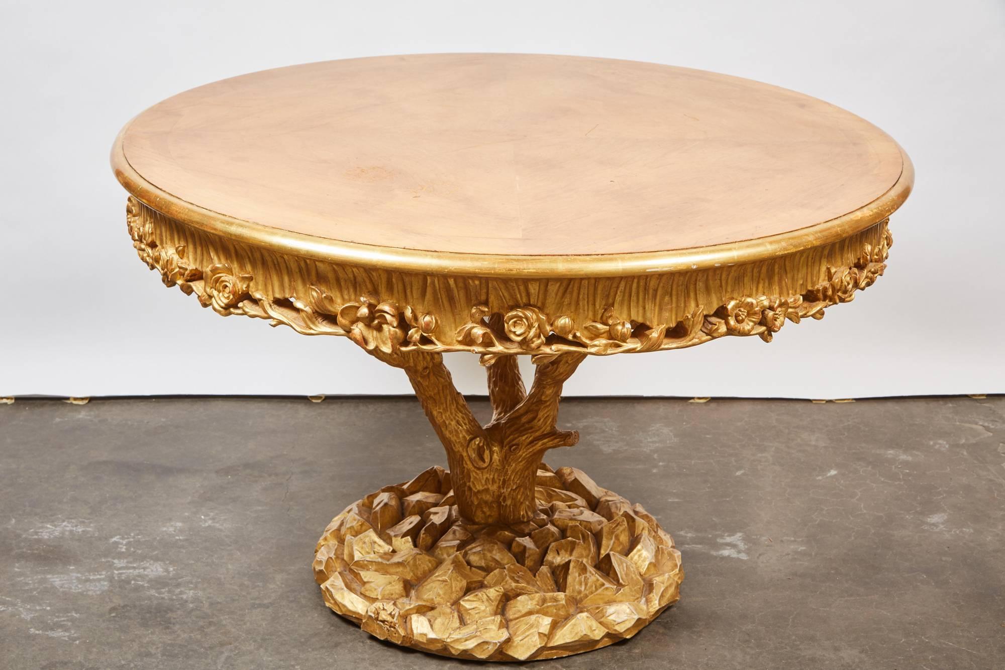 American Tree Trunk Table with Gold Leaf by Erika Brunson