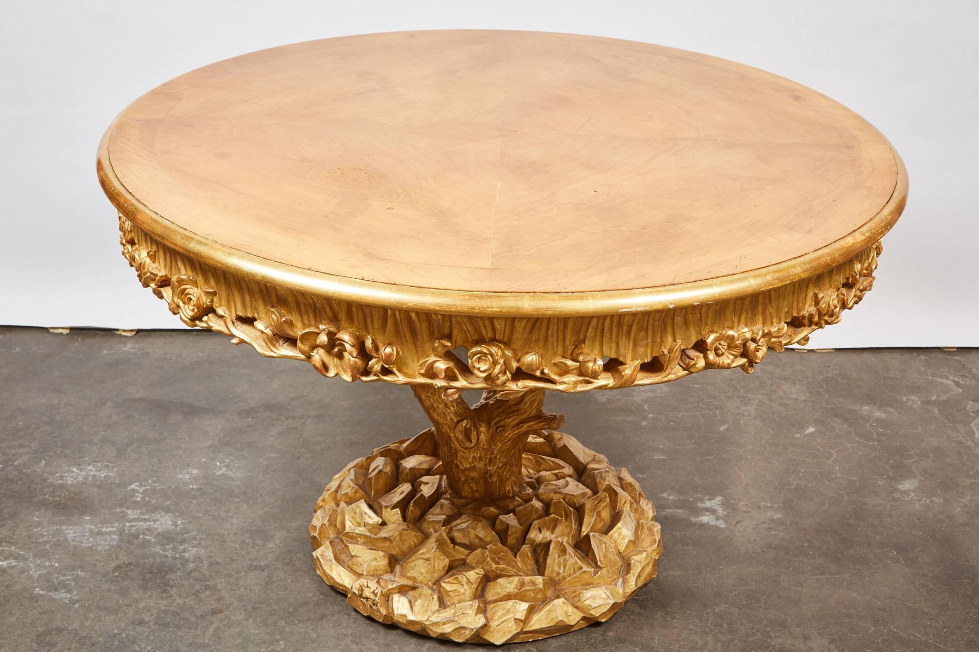 Contemporary Tree Trunk Table with Gold Leaf by Erika Brunson