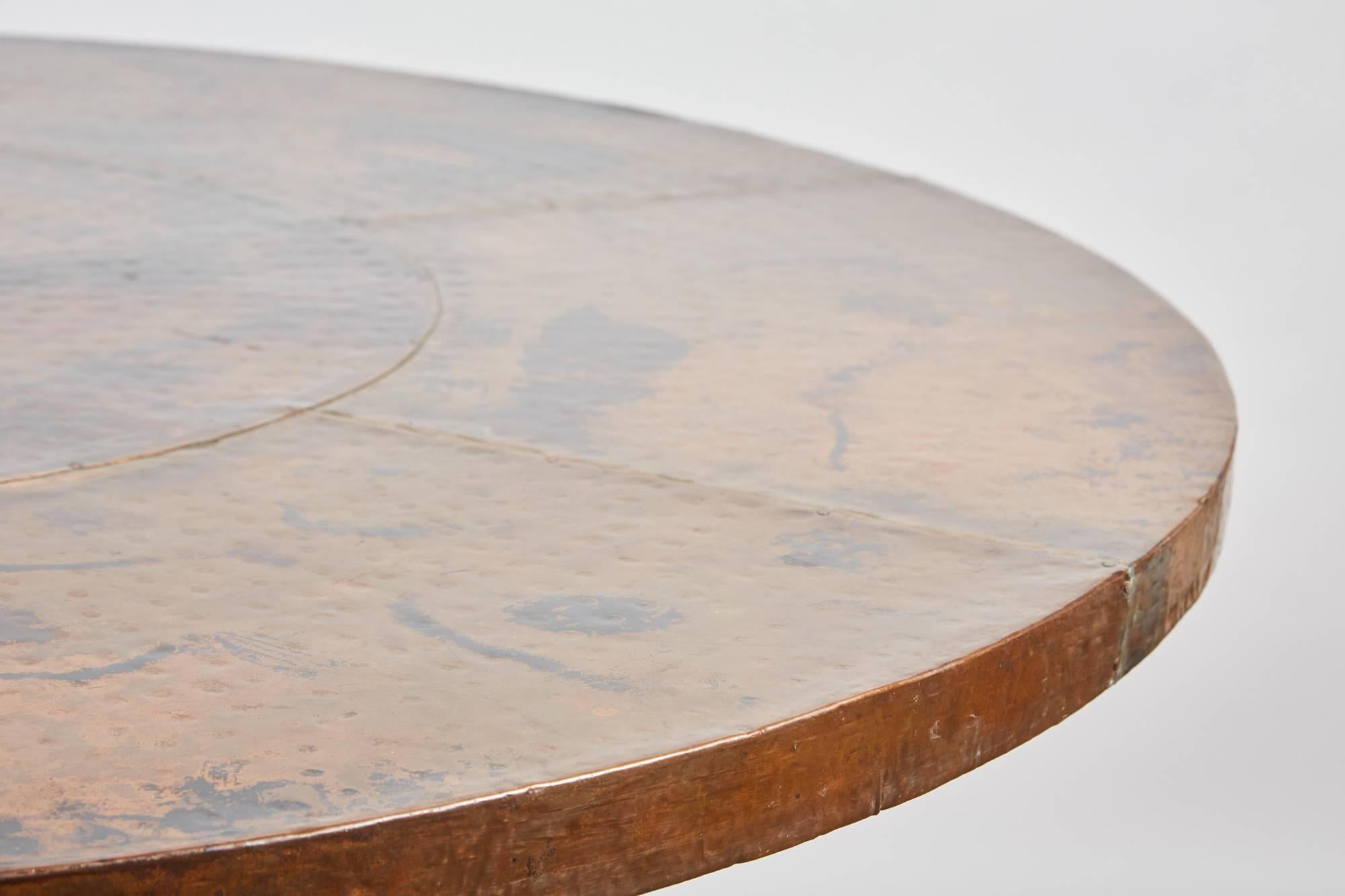 20th Century Indian Copper Top Table with Forged Iron Legs In Good Condition In Pasadena, CA