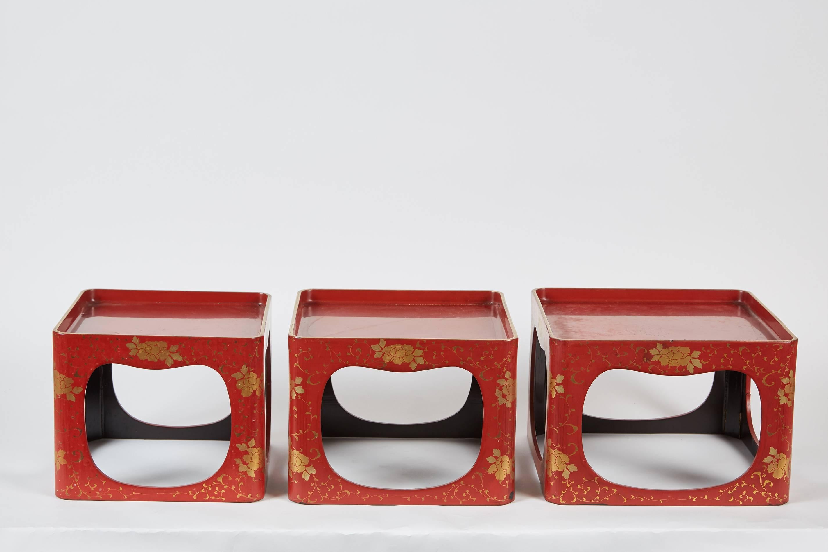 Meiji Set of Three Japanese Lacquer Stack Trays