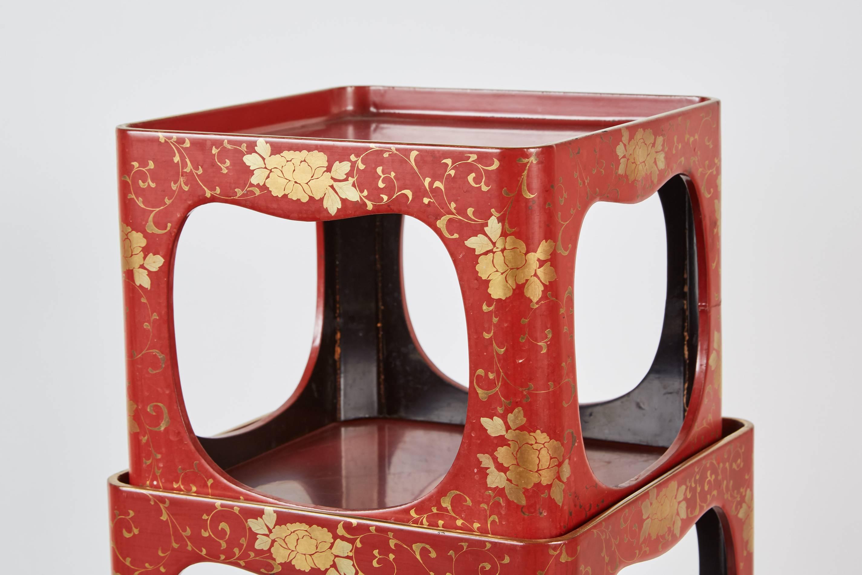 19th Century Set of Three Japanese Lacquer Stack Trays