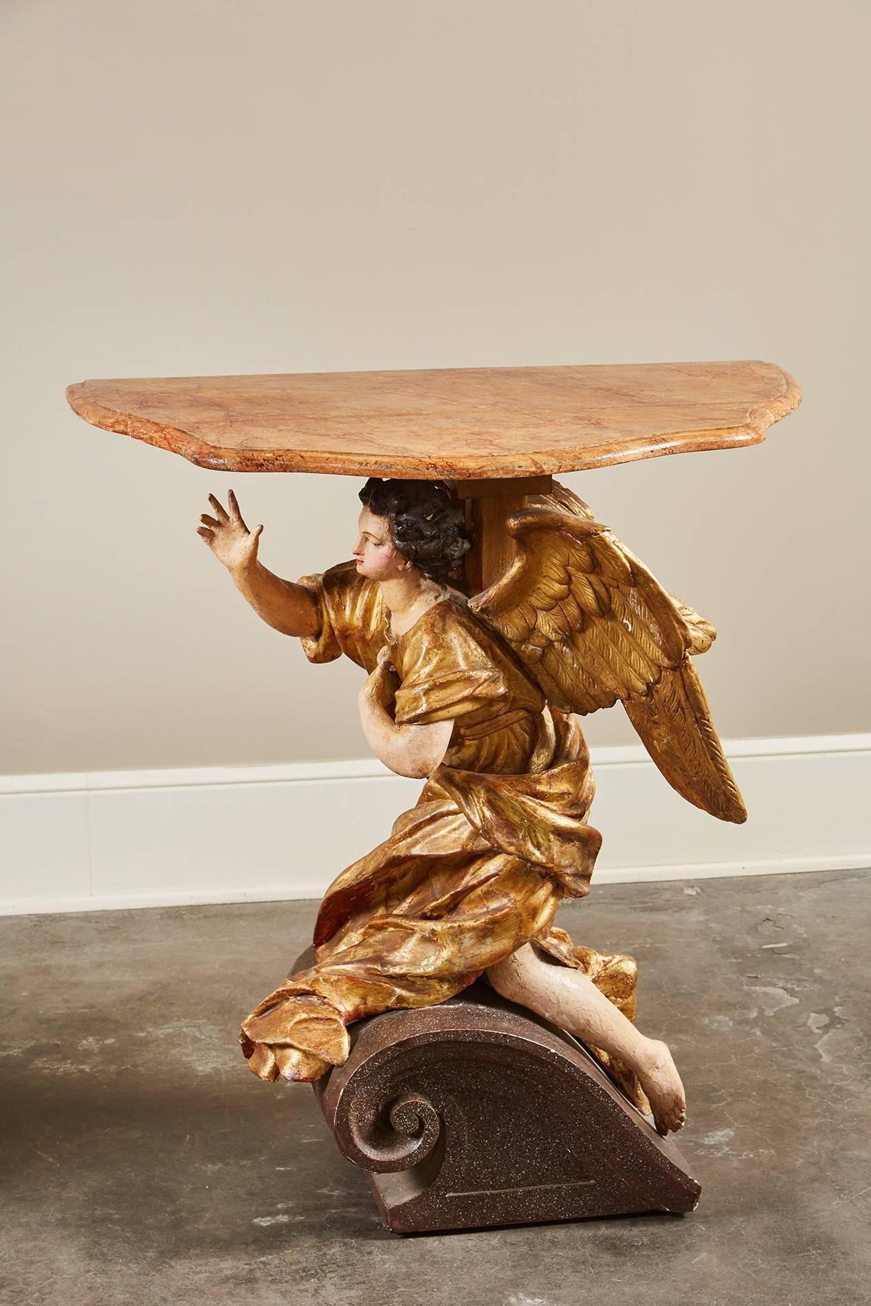 Wood 18th Century Italian Baroque Basilica Angel Tables