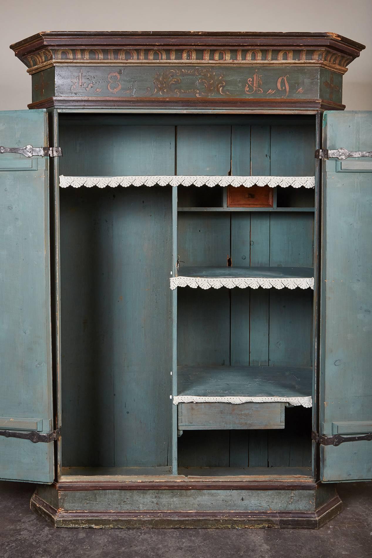 19th Century German Painted Two-Door Cabinet with Original Paint 3