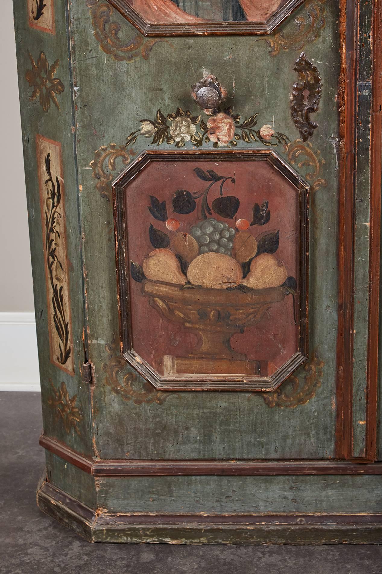 19th Century German Painted Two-Door Cabinet with Original Paint In Fair Condition In Pasadena, CA