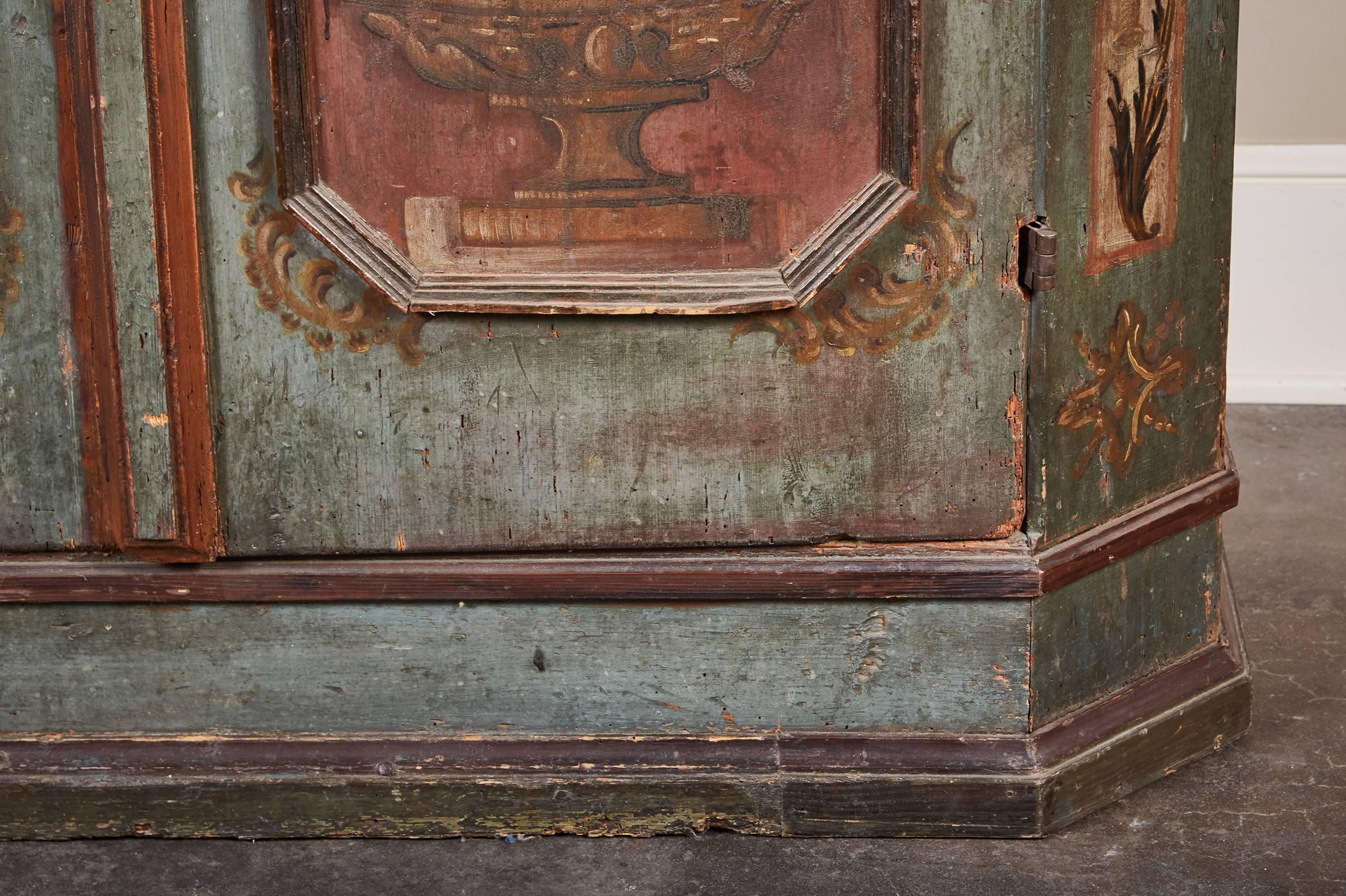 19th Century German Painted Two-Door Cabinet with Original Paint 1