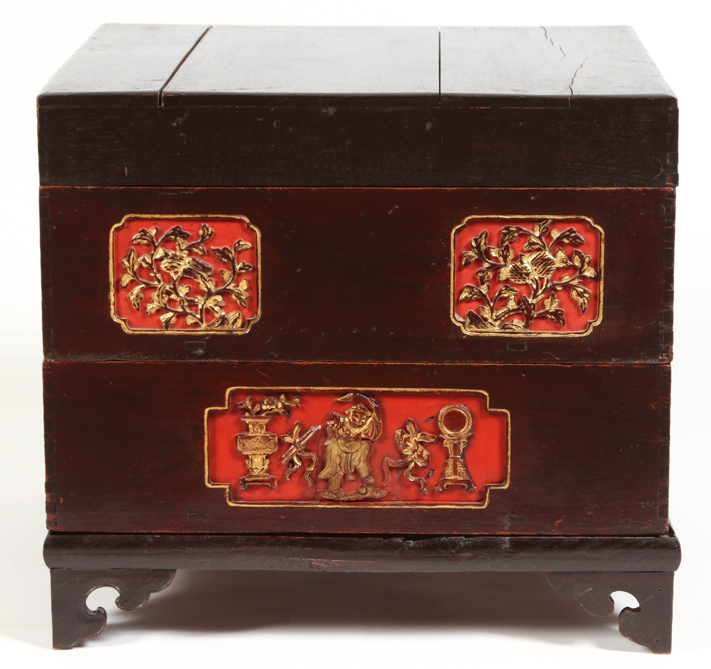 19th Century Chinese Stacking Cake Box with Carving