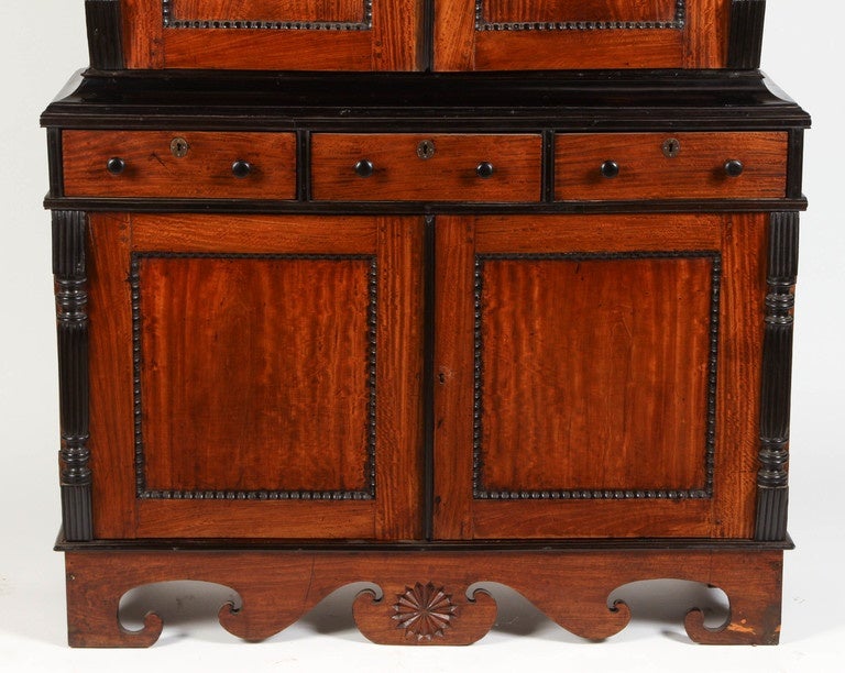 Early 19th wide-paneled and figured solid Satinwood carcass with solid ebony trim. Sri Lanka, formerly known as Ceylon, is one f the few places in the word the where Satinwood and Ebony are indigenous. As British Colony these became prized by wood