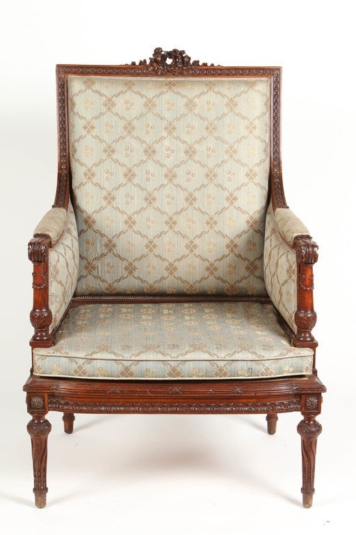 19th Century 1860 French Carved Walnut Armchair