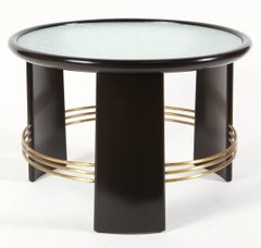 Danish Round Table with Textured Glass Top, circa 1940