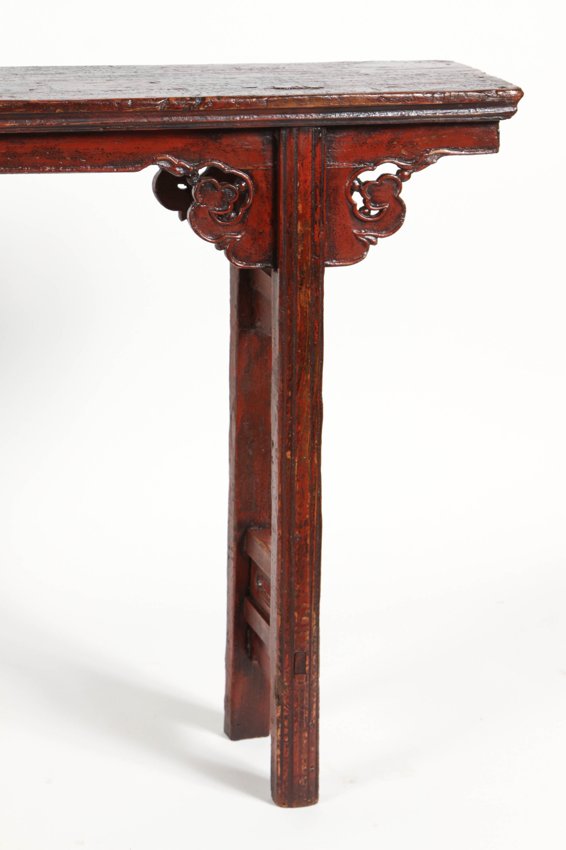 Extremely rare narrow red lacquer altar table from North Henan 