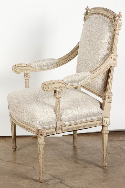 Wood Pair of French Carved Louis XVI Armchairs