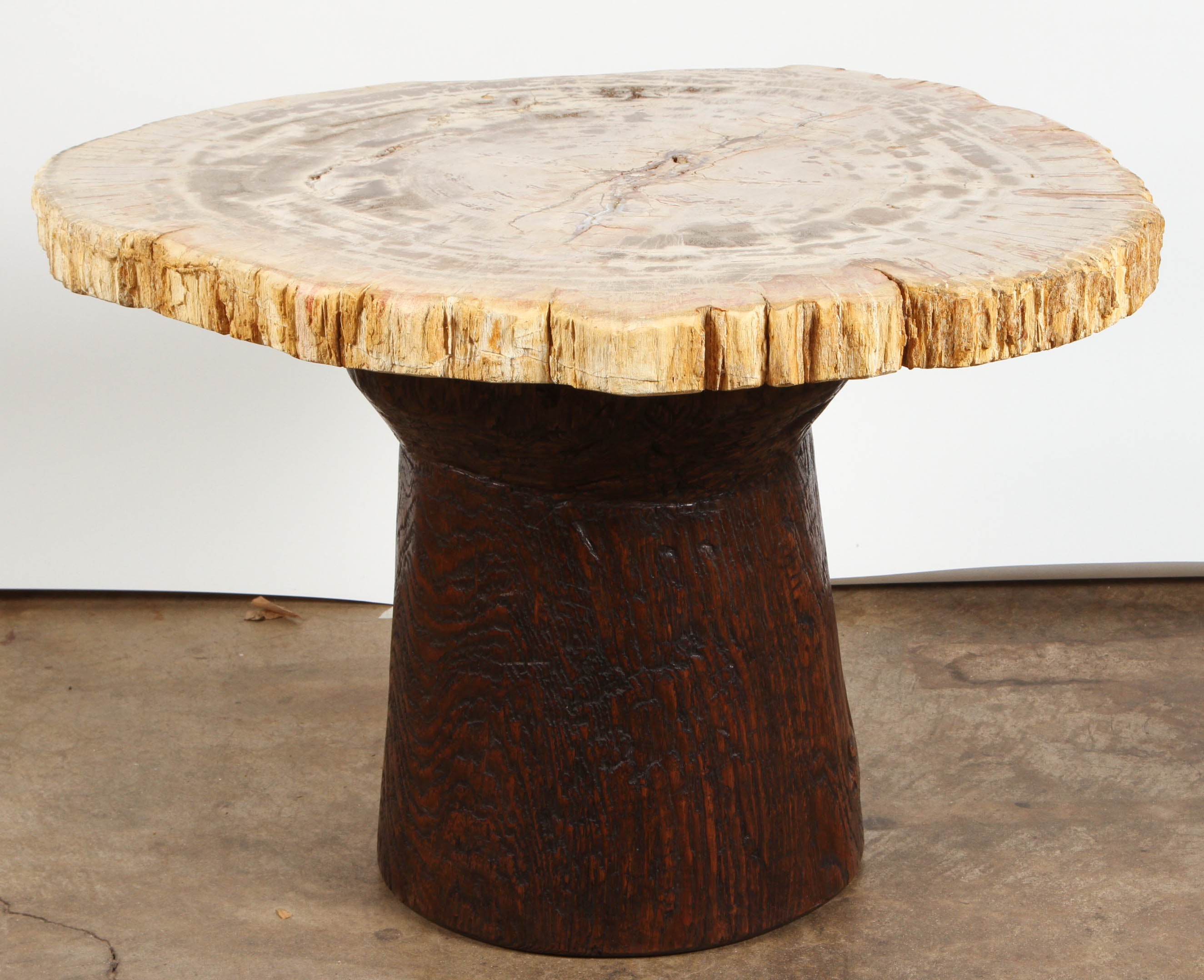 Petrified Wood and Teak Side Table