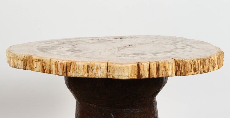 Petrified Wood and Teak Side Table In Good Condition In Pasadena, CA