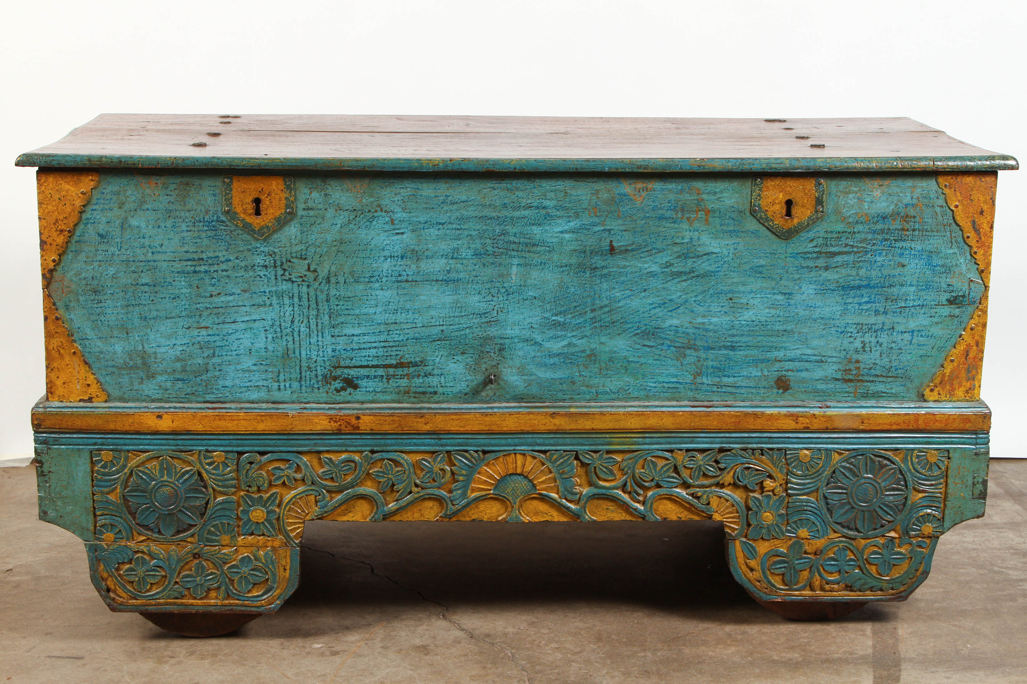 Dutch Colonial Indonesian Painted Trunk on Wheels
