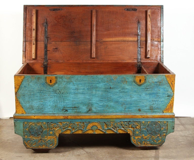 Dutch Colonial Indonesian Painted Trunk on Wheels 1