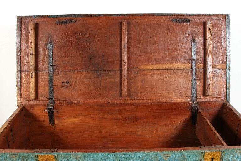 Dutch Colonial Indonesian Painted Trunk on Wheels 2