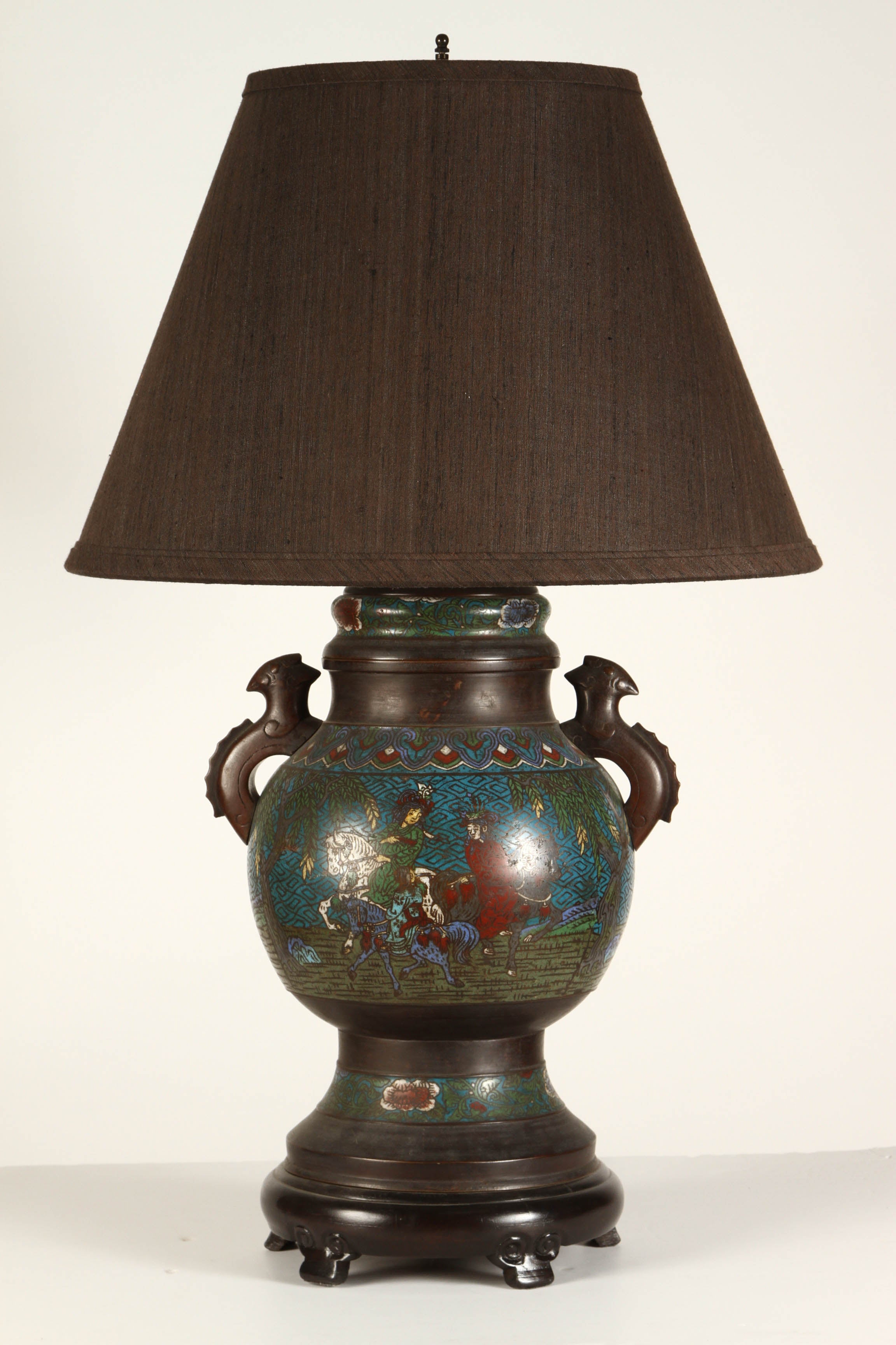 19th Century Chinese Champleve Lamp