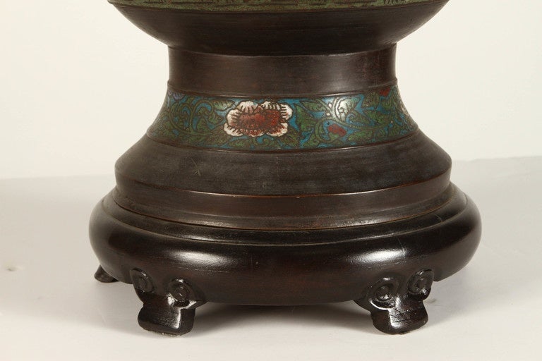 Enamel 19th Century Chinese Champleve Lamp
