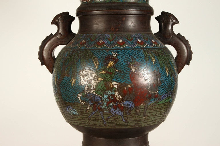 19th Century Chinese Champleve Lamp 1