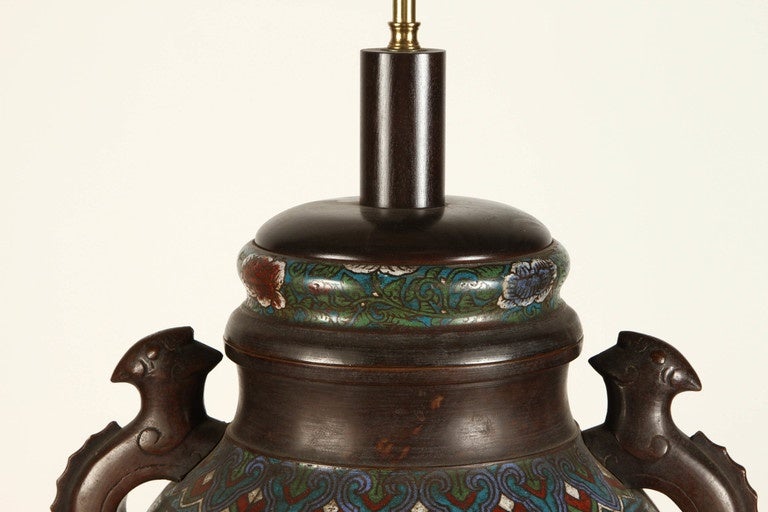 19th Century Chinese Champleve Lamp 3