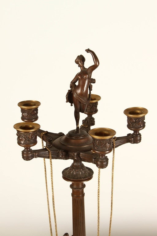 Late 19th Century Pair of French Bronze Gothic Revival Candlesticks