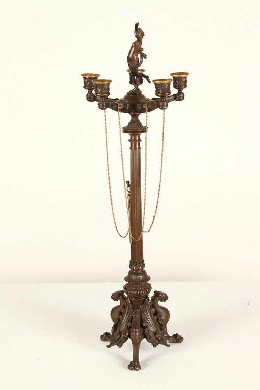 Pair of French Bronze Gothic Revival Candlesticks 1