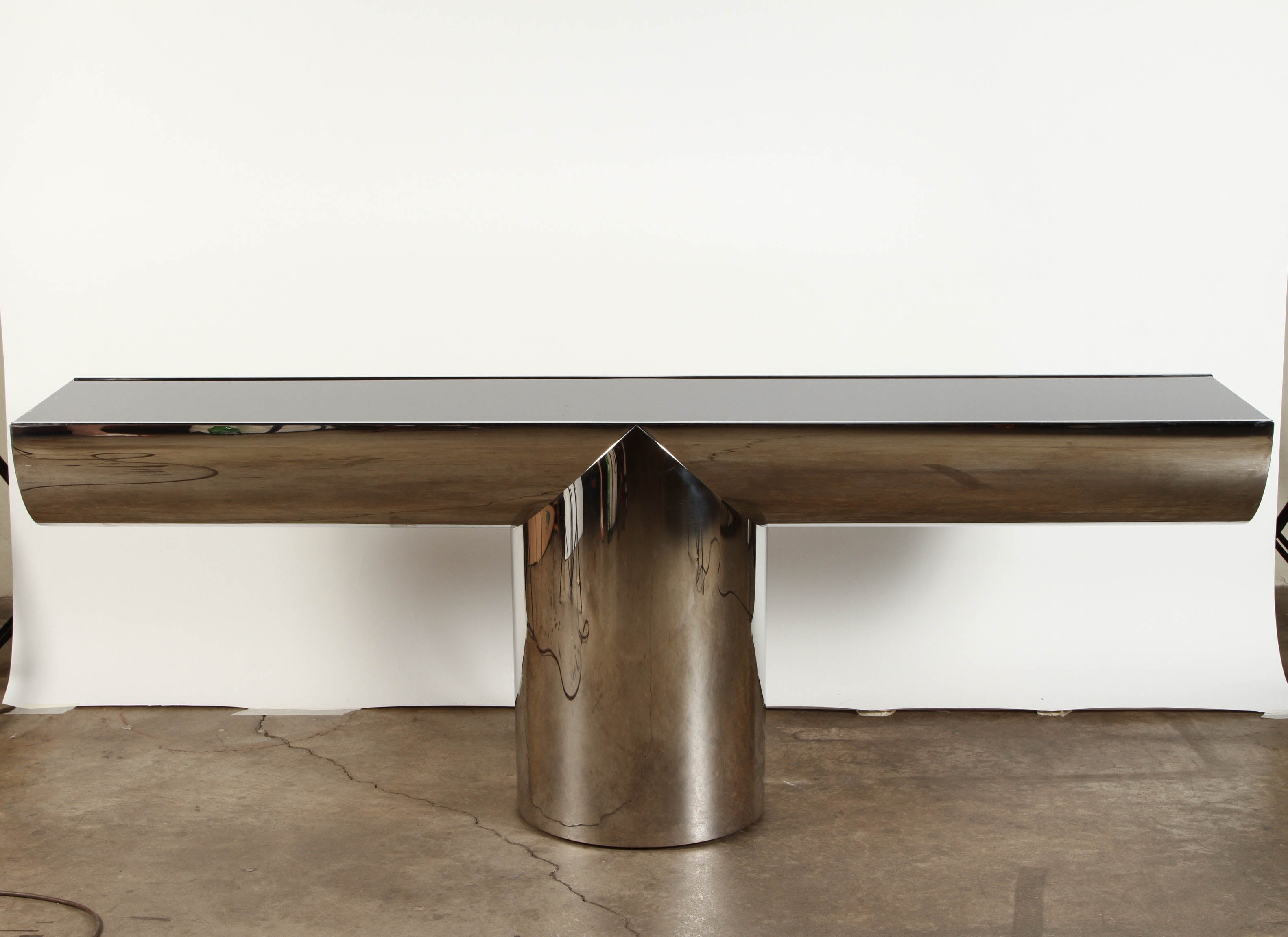 J. Wade Beam for Brueton Stainless Steel Tee Console Table