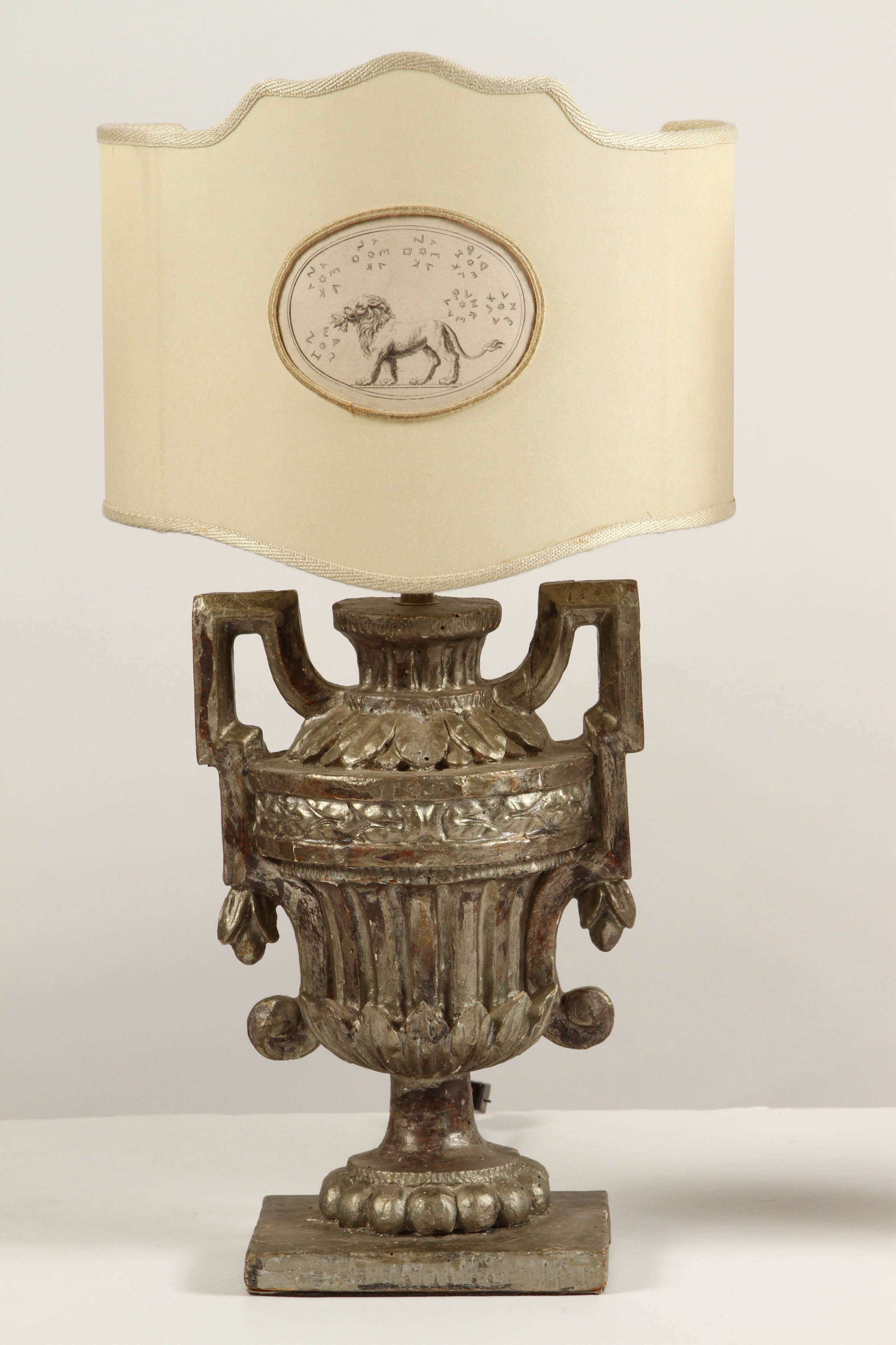 Neoclassical Italian Silver Gilt Lamps with Florentine Paper Shades